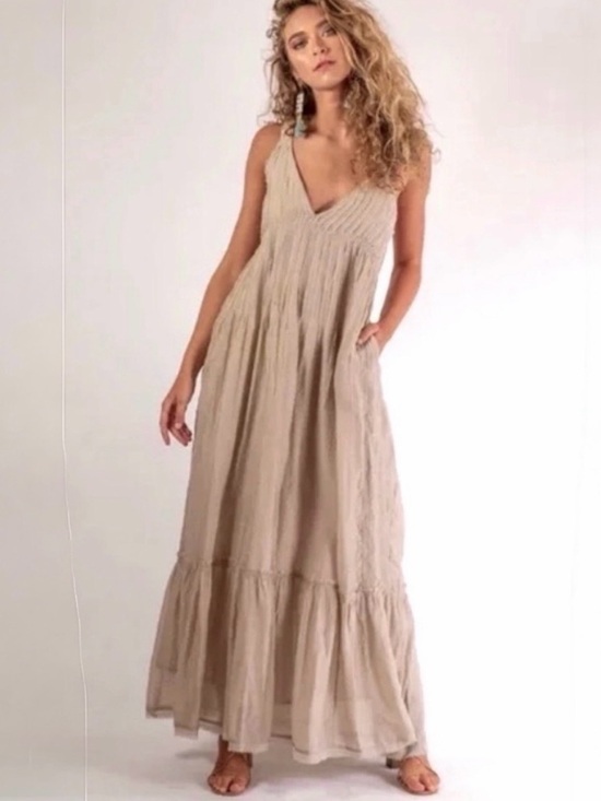 Free People Dresses & Skirts - Free people Beige V-Neck Maxi Dress - Lightweight Boho Summer Dress